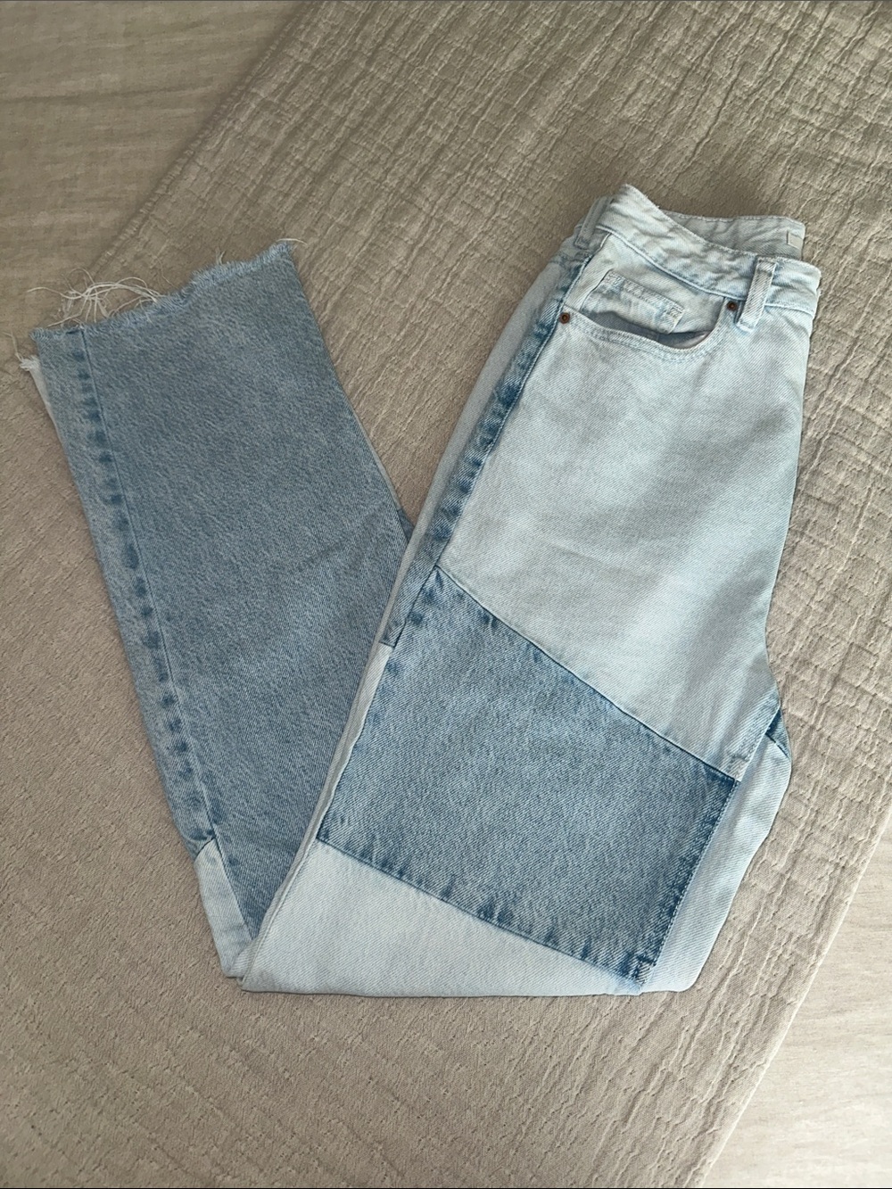 PacSun Two-Tone Light Blue Patchwork Boyfriend Jeans